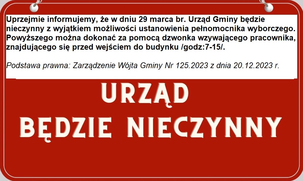 Zdjęcie: W dniu 29 marca Urzęd Gminy będzie nieczynny.